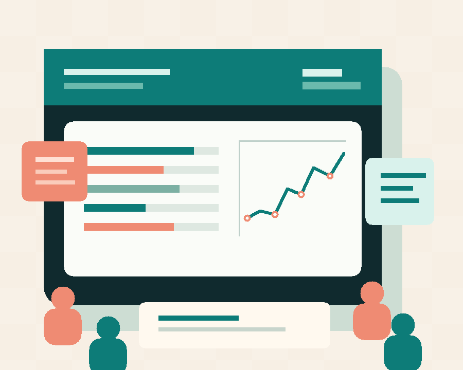 Abstract collaborative business review with charts and notes