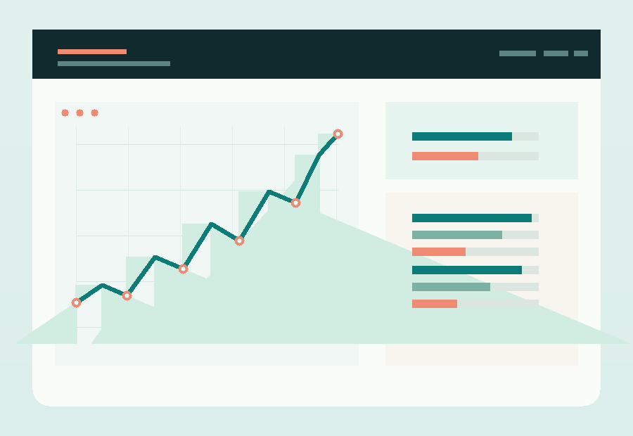 Abstract data dashboard showing a rising performance trend